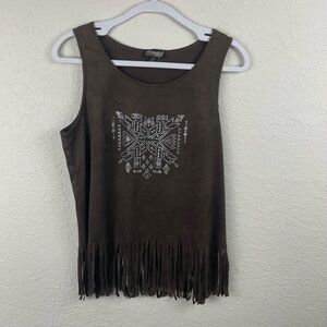 Cowgirl Hardware suede‎ fringe top with stud design
